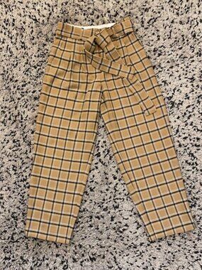 Wilfred Tie Front Plaid Pants Size 2 Cropped Belted Wide Leg Brown & Black